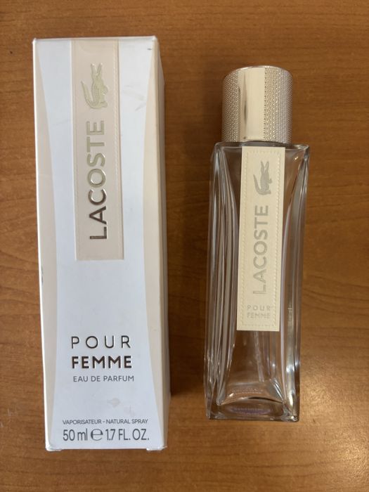 sticlă goala și cutie parfum Lacoste pour Femme