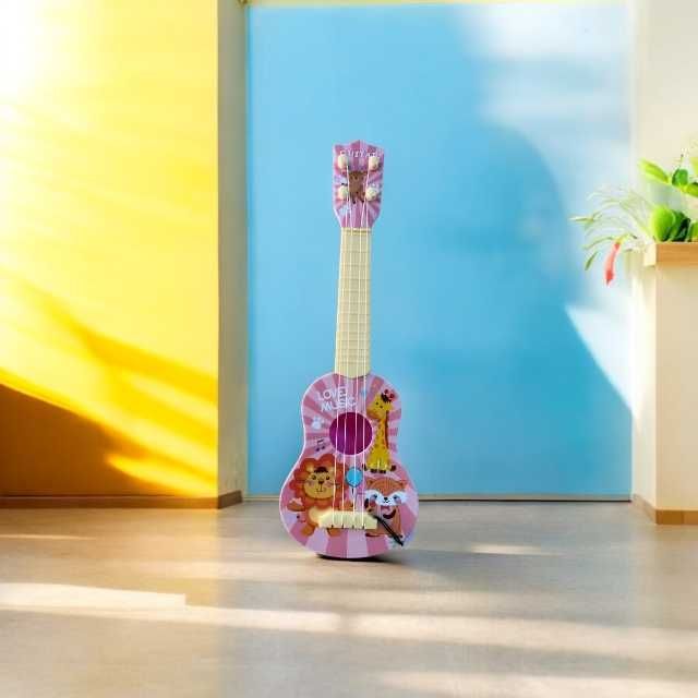 Chitară jucărie pentru copii - 43 cm x 14 cm x 4 cm, roz sau albastra
