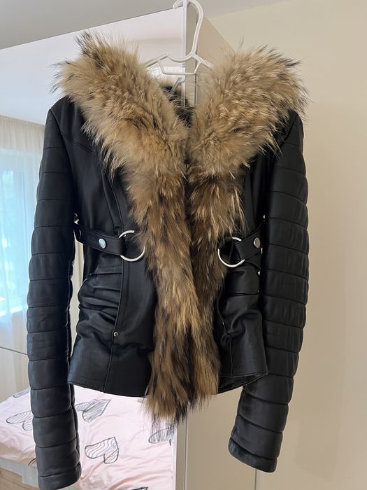 Кожено яке с естествен косъм