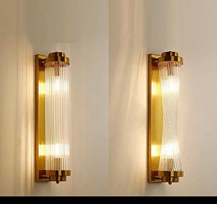 ПРОМО ! GOLD Луксозна стенна лампа с кристални абажури !