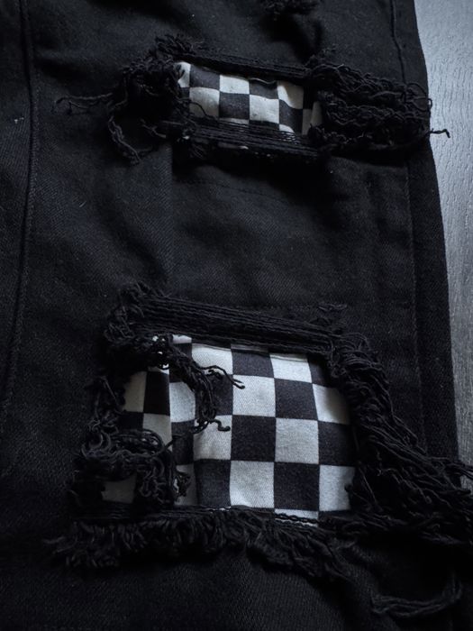 Blugi negri rătăciți / distressed Dxpe Collection 2020 cu imprimeu carouri