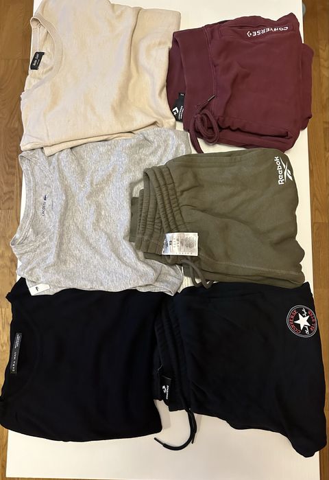 Lot/Set 3 perechi trening barbati - converse & reebok cu 3 tricouri barbati - zara, massimo duti, lacoste