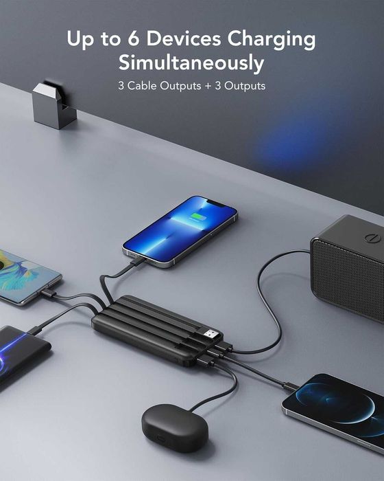 Charmast Power Bank с вградени кабели 2 броя, 10000mAh USB C батерия