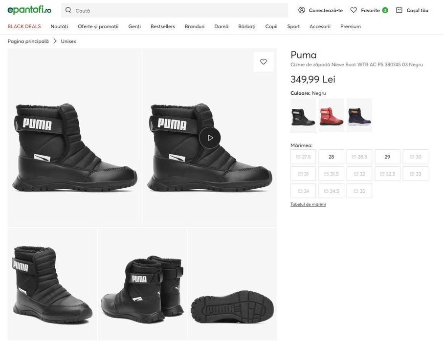 Puma Cizme zăpadă COPII Nieve Boot WTR AC PS 380745 03 Negru MARIME 35