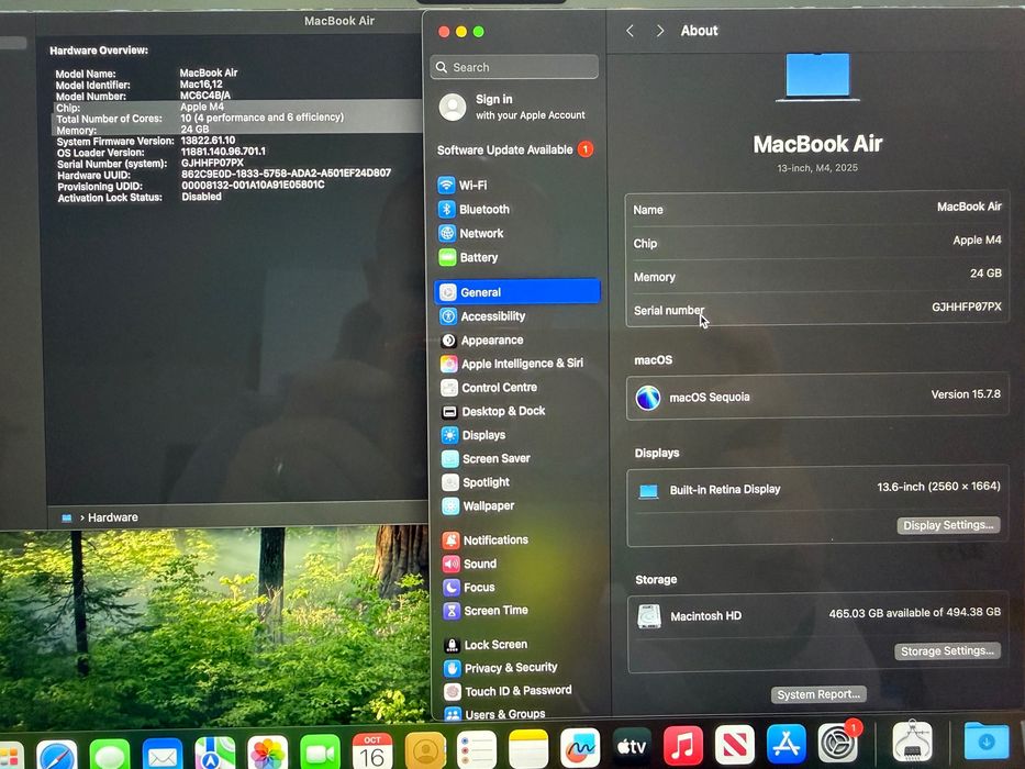 MacBook Air 13" M4 Chip 10-CPU, 10-GPU, 24GB RAM, 512GB SSD В ГАРАНЦИЯ ДО 25.09.2028г