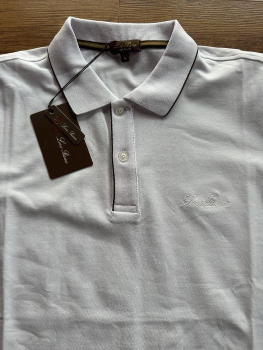 Мъжка,памучна,бяла тениска Loro Piana с яка