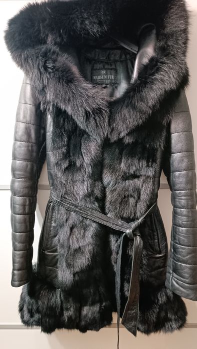 Палто естествена кожа и лисица