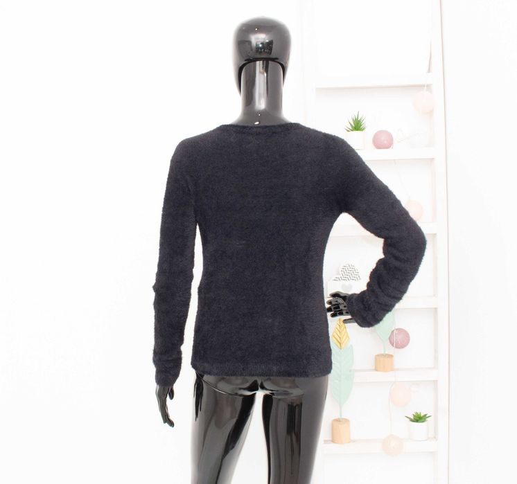 Marc Cain оригинален дамски пуловер черен рошав плюшен N1 Small