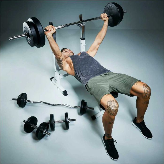 Banca Reglabila pentru Piept, Suport + SET GREUTĂȚI 100 KG 30/31 MM