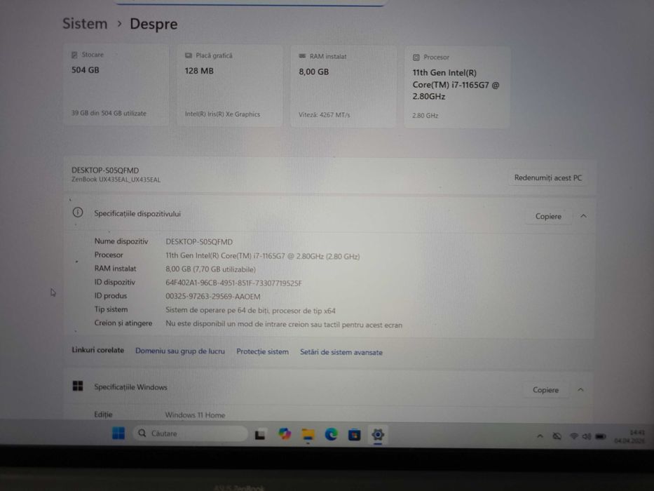 Laptop  ASUS ZenBook 14 UX435EAL – i7, 512GB SSD, ultraușo