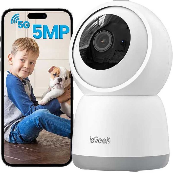 ieGeek Cameră de interior SC 1 Pro 5MP Ultra HD, conexiune Wi-Fi, Unghi de Vizualizare 360, Audio Bidirecțional, Viziune Nocturnă prin Infraroșu