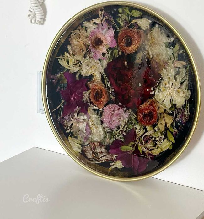 Masuta cafea din rasina epoxidica 60cm si platou rasina 35cm.