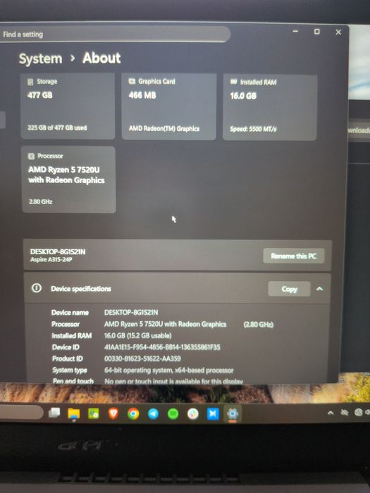 Acer Aspire 3 15 Ryzen 7520 16 GB RAM