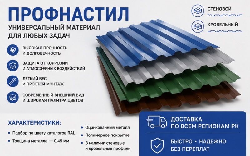 Профлист профилированный лист для фасада навеса и кровли на заказ