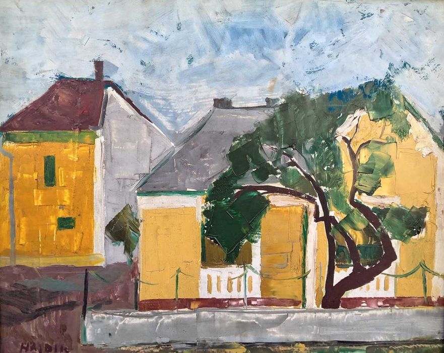 Tablou vechi - scoala maghiara - semnat Hajdik