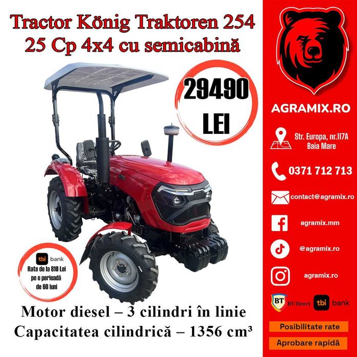 Tractor Konig 254 semicabina 4×4 tractor 25 Cp nou Agramix