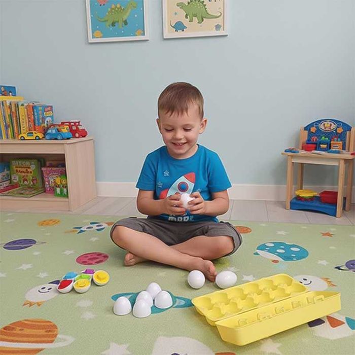 Образователен пъзел Яйца – 12 броя, Монтесори играчка за деца 2+
