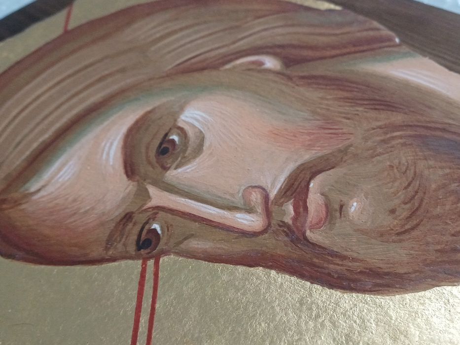 Frescă pictată,  Iisus Hristos, pe panou de lemn, aur 22K