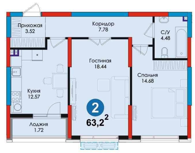 2 комнатная квартира 1м2 = 1058у.е. NRG-BI Almazar [GS]