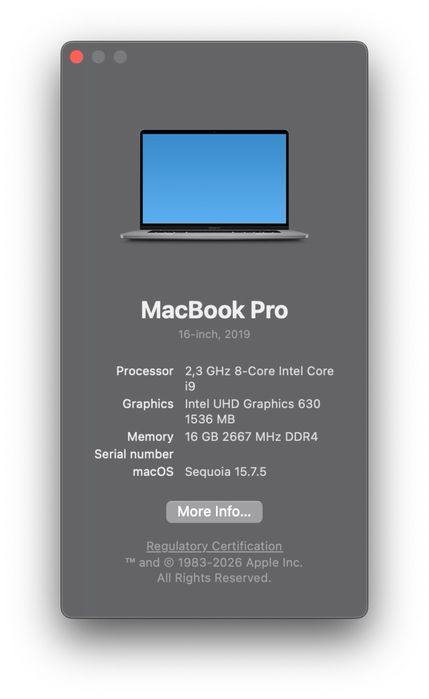 MacBook Pro 16 (2019) i9/16RAM/1TB