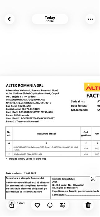 Televizor OLED Smart LG 65G13LA, Ultra HD 4K, HDR, 164cm