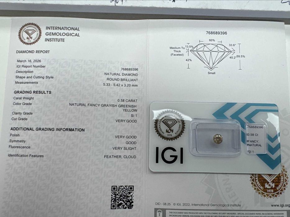 Ексклузивен Естествен Диамант с Инвестиционна Стойност 0.58ct – IGI Сертифициран