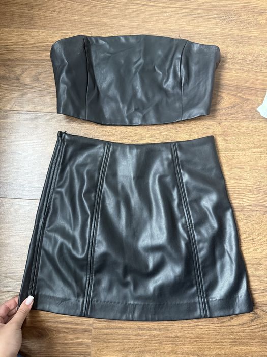 Кожен сет (пола и топ)