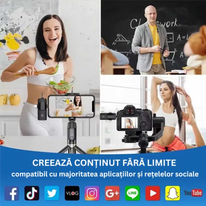 Microfon Lavalier Nexonix® Wireless K15, reducere a zgomotului, 3 în 1