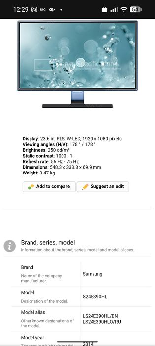 Monitor 24" inch Samsung full HD S24E390HL