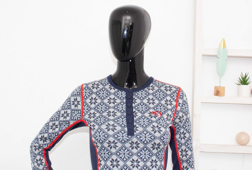 Kari Traa дамска блуза синьо сива термо бельо от мериносна вълна S