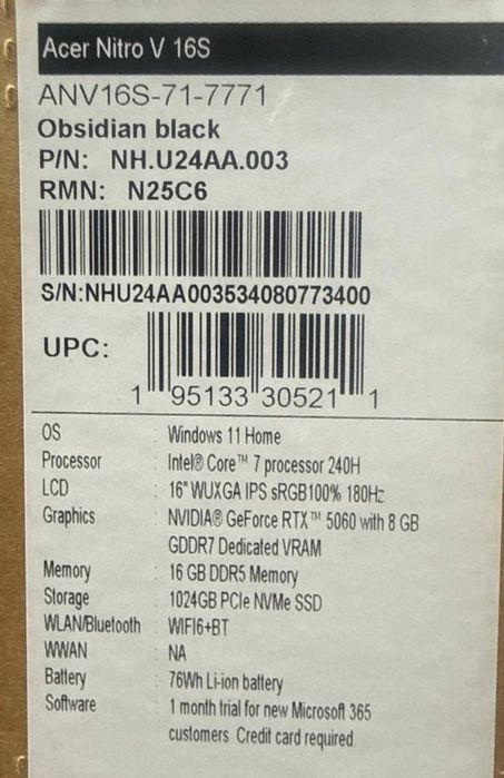 Игровой ноутбук ACER NITRO V 16S (USA