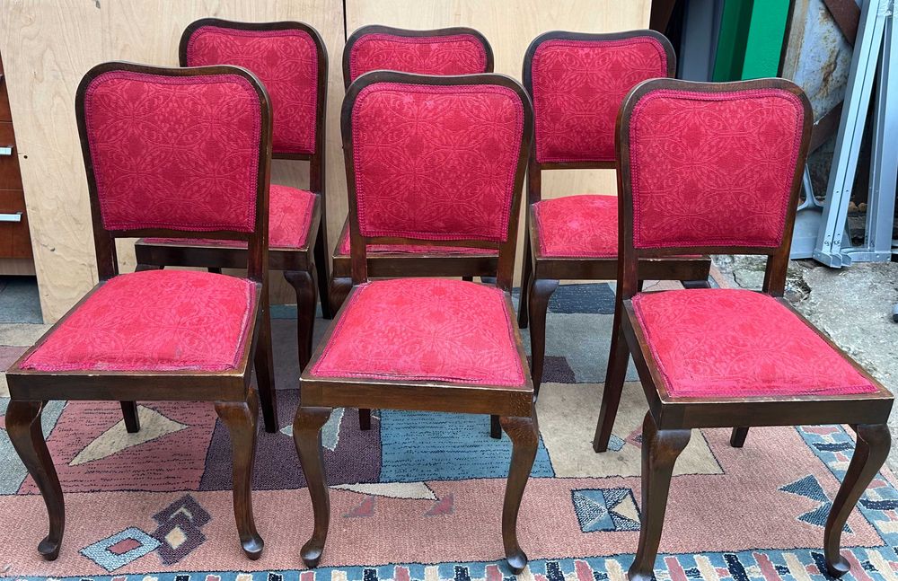 Set 6 Scaune Vintage Stil; Scaun din lemn cu sezut si spatar tapitat