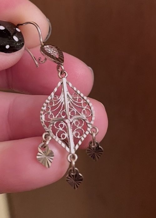 Cercei candelabru aur alb 14k filigran