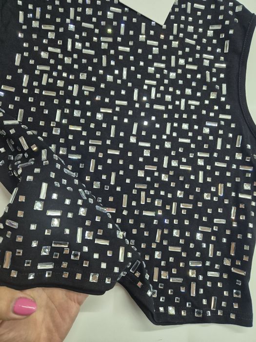 Черен потник с камъни блестящ