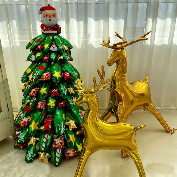 Набор воздушных шаров ёлка и олени 2штук золотистый