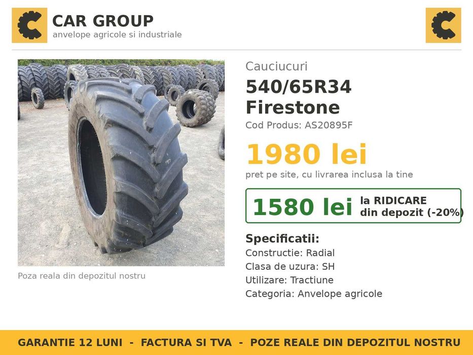 Cauciucuri 540/65R34 Firestone Anvelope Tractor SH OFERTA Garantie Factura John Deere Fendt Case IH