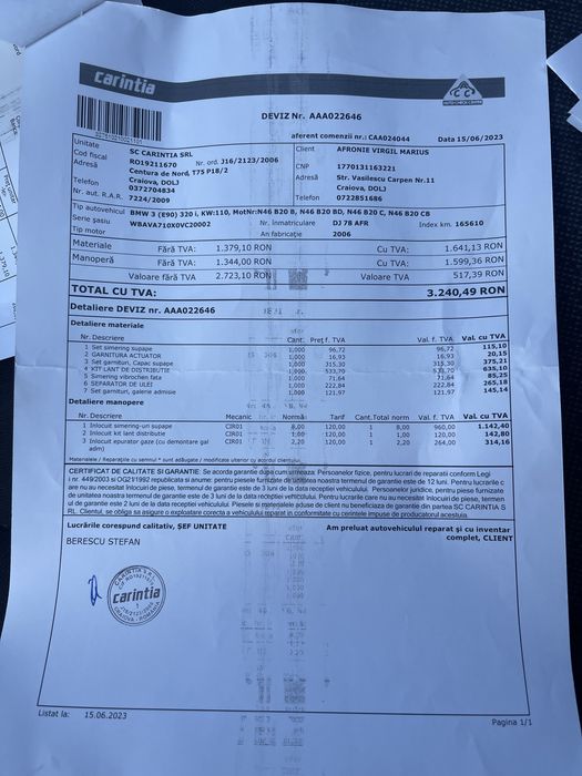 BMW seria 3 (E90 320I)  178000 km in crestere