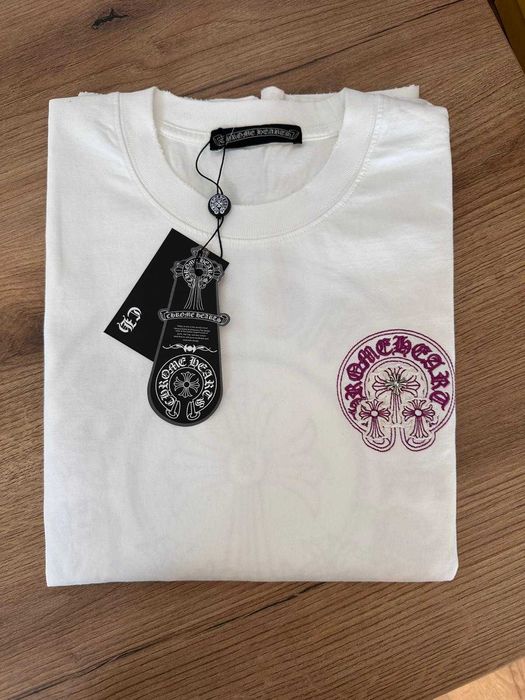 Tricou Chrome Hearts White Pink Broderie