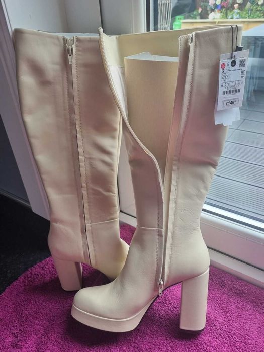 Zara cizme superbe piele naturala platforma toc patrat