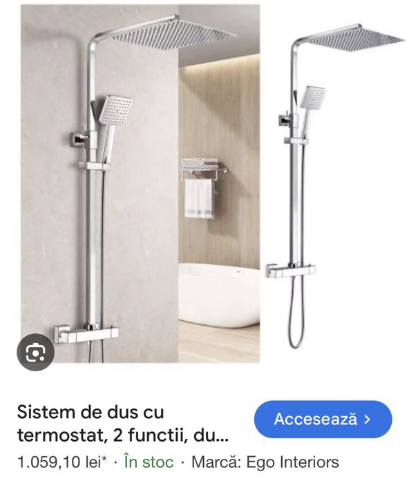 Sistem complet de dus cu cap tip ploaie, para dus, robinet termostatic