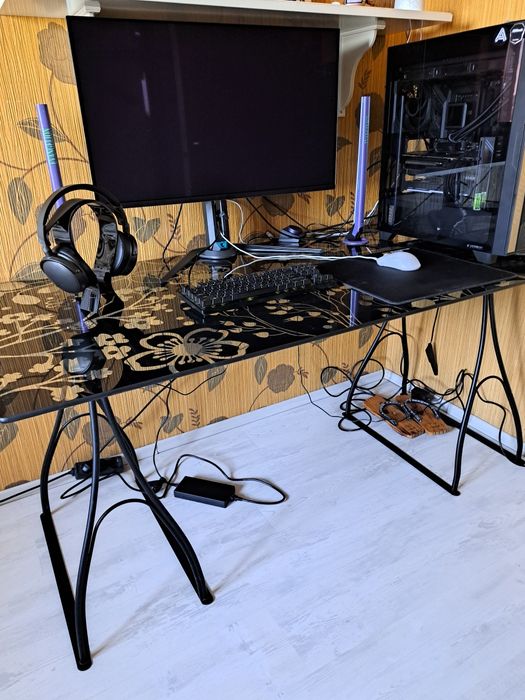 Birou art deco din sticla masiva cu motive florale