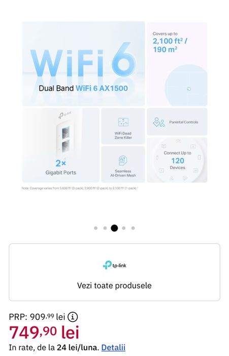 Router Wireless TP-Link AX1500 Whole Home Mesh Wi-Fi 6, sigilat, transport inclus