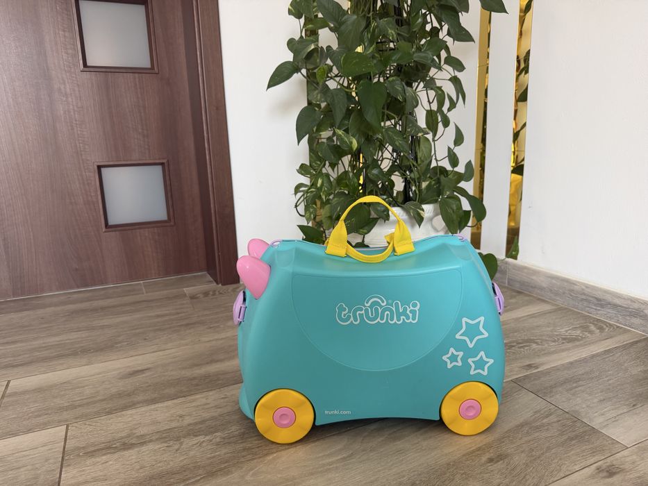 Valiza pentru copii Ride-On Una Unicorn Trunki, Turcoaz, 46 cm