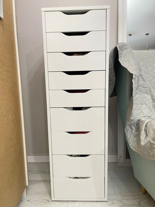 ALEX Comodă 9 sertare, alb, 36x116 cm