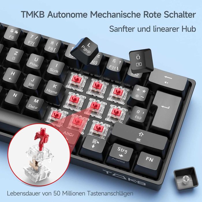 Tastatură mecanică fir gaming TMKB T61SE QWERTZ Red Switch Black