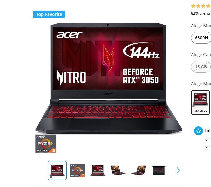 Laptop Acer Nitro 5 - Ryzen 5 5600H - RTX 3050