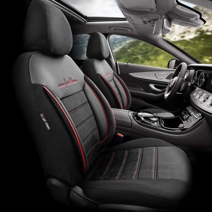 К-т Луксозна Тапицерия Automat-OTOM, Черна с червен шев, COMFORT LINE