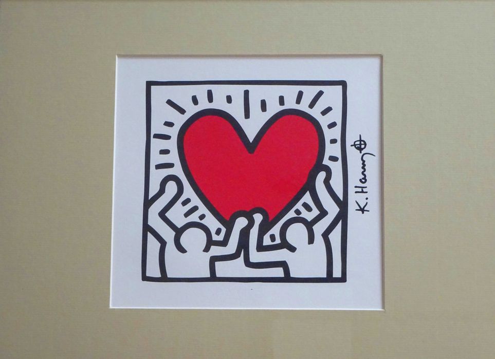 Cromolitografie Keith Haring, ’Red Heart’ | Tablou Deosebit, vechi