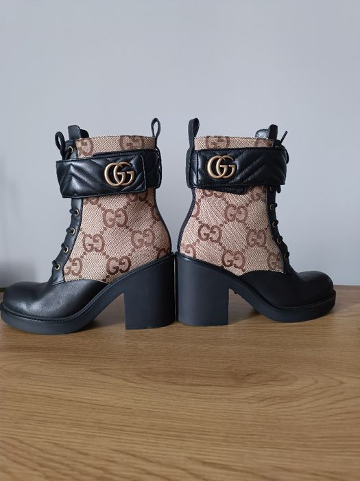 Оригинални дамски боти Gucci Jumbo GG Canvas Leather Boots