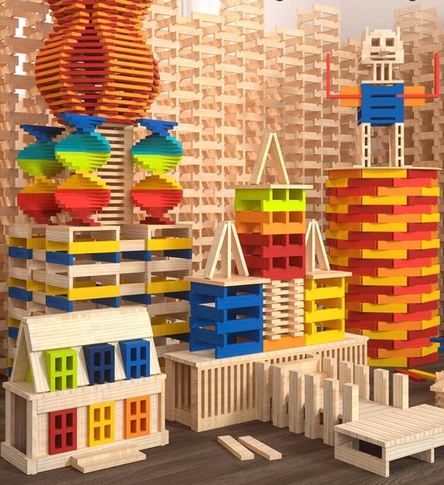 Креативен строител 100 бр. с масивни дървени пластини City Blocks